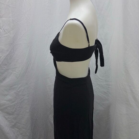 VIX Paula Hermanny Leda Long Maxi Cut Out Dress Black Linen Sz M - Picture 5 of 13
